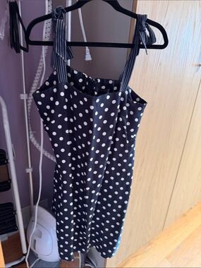 J. Crew Black and White Polka Dot Linen Bland  Tie-Strap Dress Never Worn